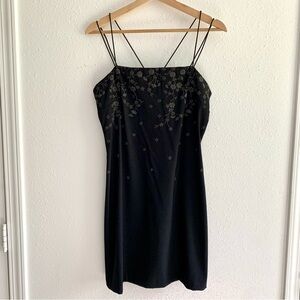 Vintage Y2K Byer Too Little Black Dress Strappy Size 11 Floral Whimsigoth
